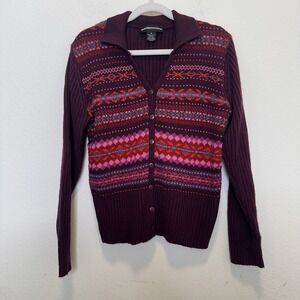 Vintage Geometric Cardigan Women's Med Purple Fair Isle Sweater Cottage Core‎